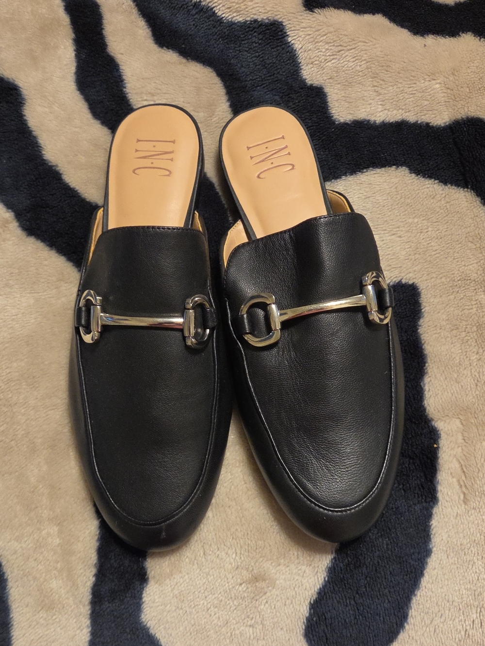 INC International Concepts Black Leather Slip-On Bit Mules